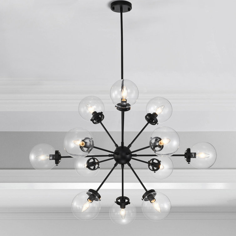 Matte Black 12-Light Sputnik Chandelier with Glass Globes