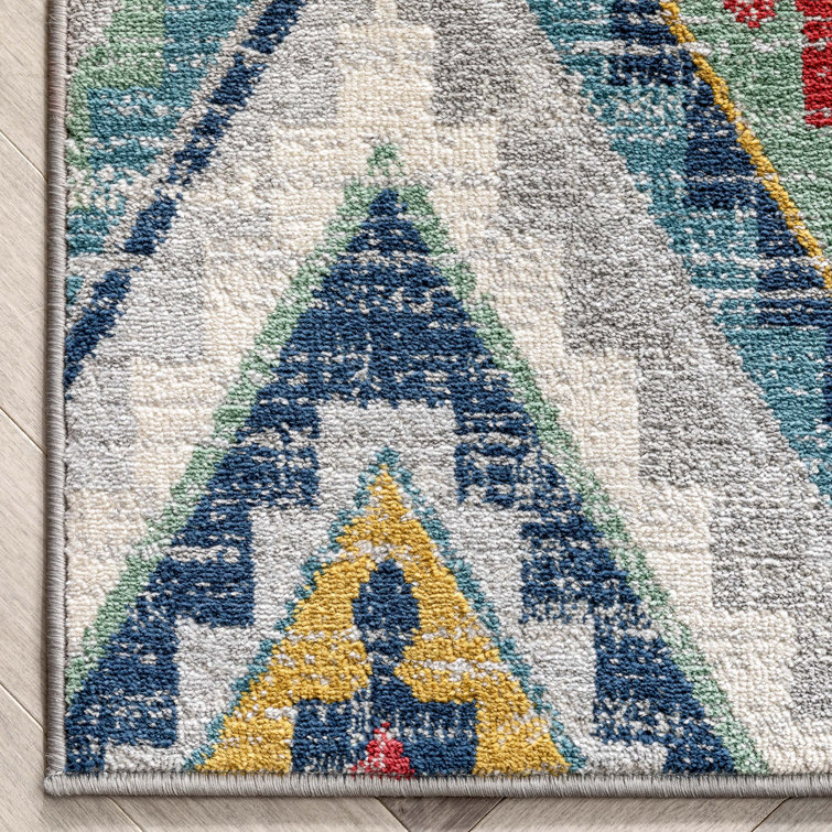 Blue Southwestern Diamond Pattern Reversible Rug, 5' x 7'