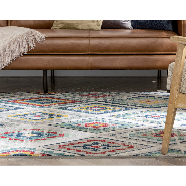 Blue Southwestern Diamond Pattern Reversible Rug, 5' x 7'