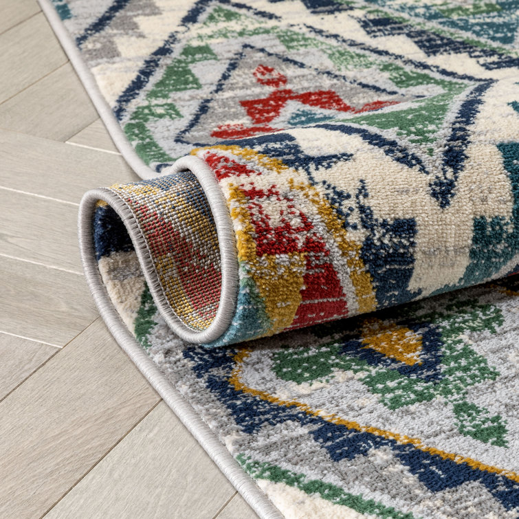 Blue Southwestern Diamond Pattern Reversible Rug, 5' x 7'