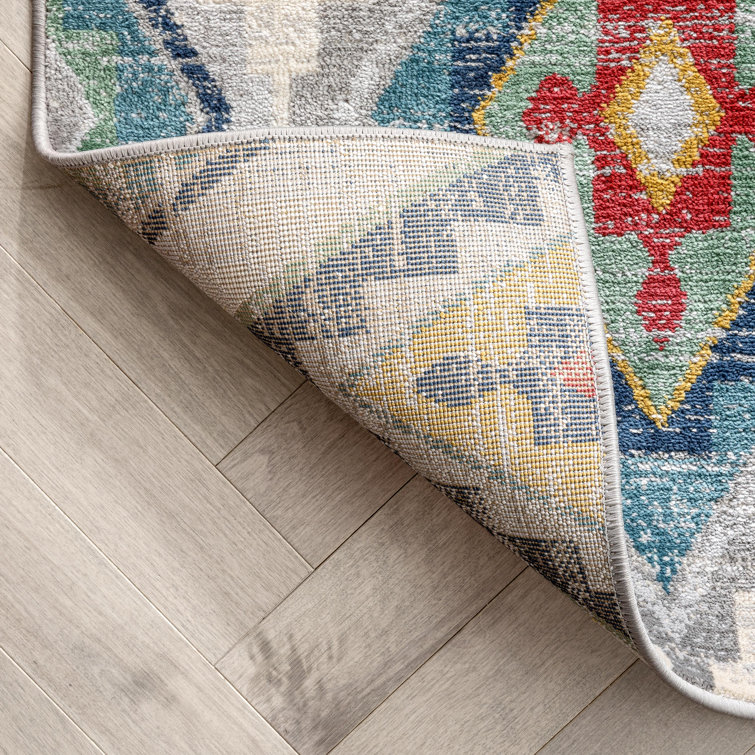 Blue Southwestern Diamond Pattern Reversible Rug, 5' x 7'