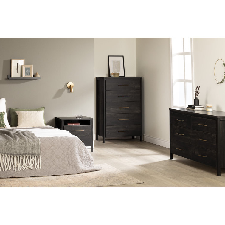 Rubbed Black Vertical Double 5-Drawer Slim Dresser