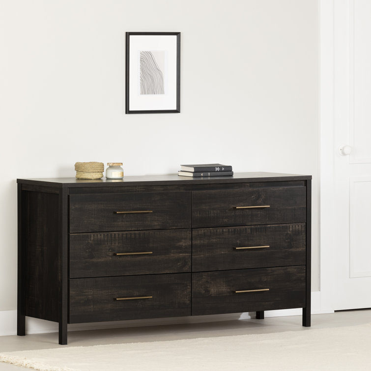 Rubbed Black Double 6-Drawer Dresser