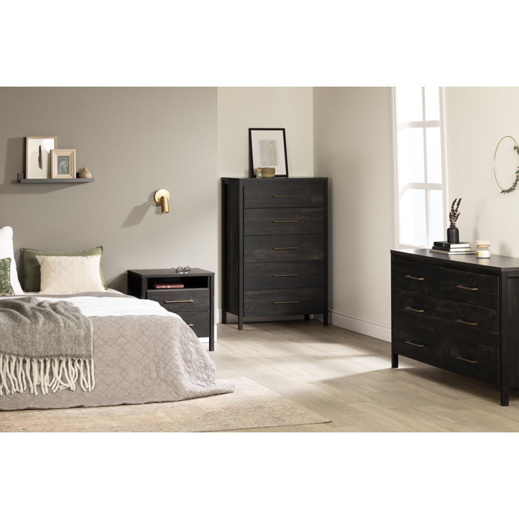 Rubbed Black Double 6-Drawer Dresser