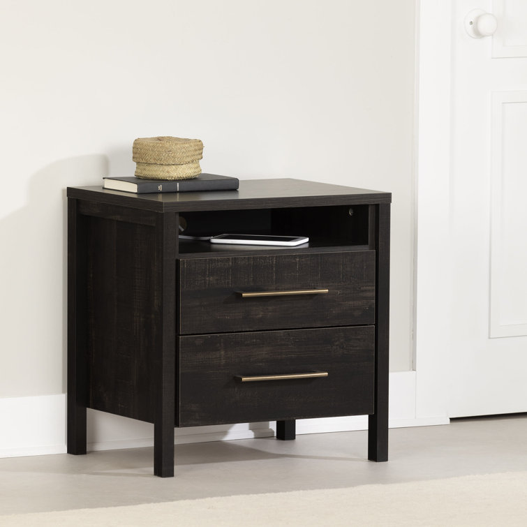 Gravity Rubbed Black 2-Drawer Contemporary Nightstand