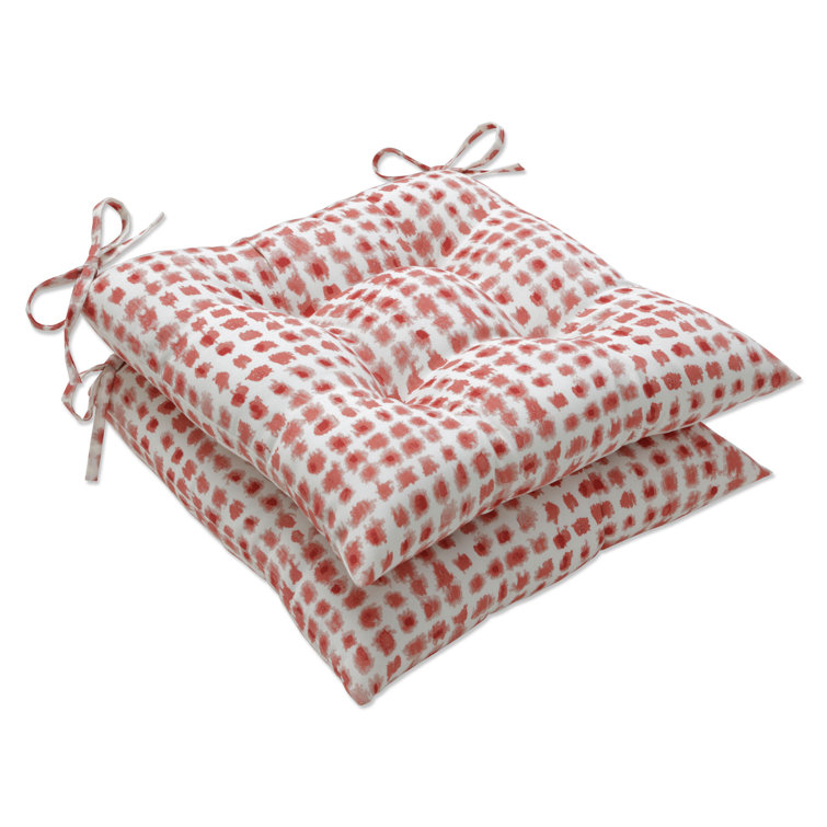 Coral and Off-White Polyester Outdoor Chair Pads Set