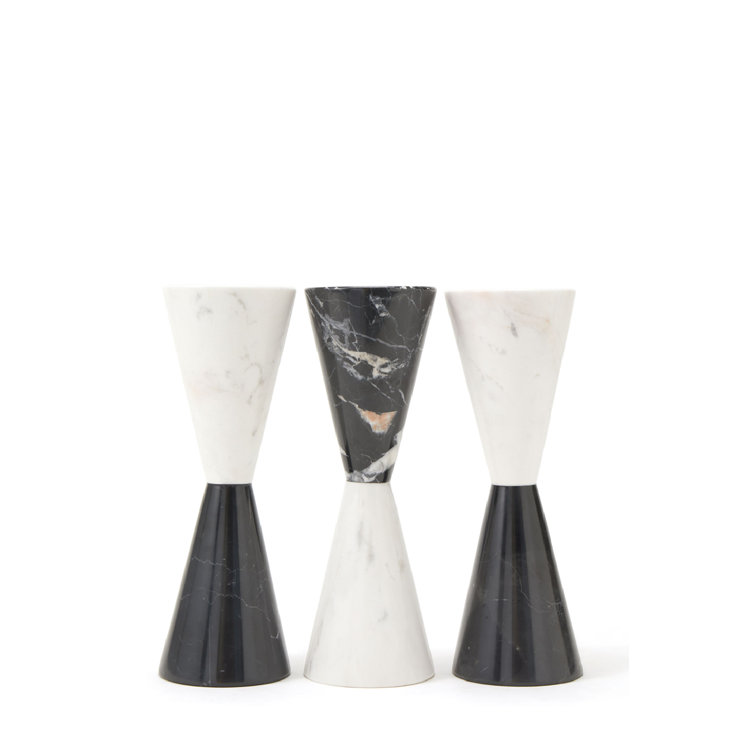 10'' Black and White Marble Tabletop Candlestick Set