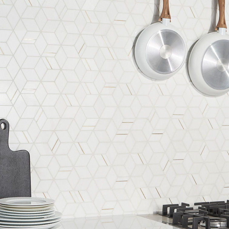 Graceland White Marble and Brass Hexagonal Mosaic Tile