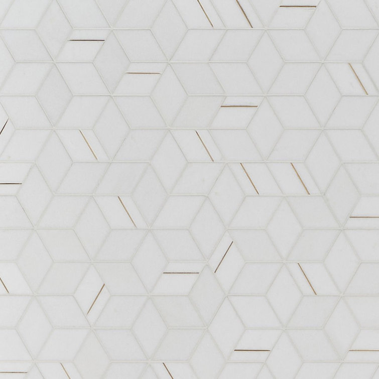 Graceland White Marble and Brass Hexagonal Mosaic Tile