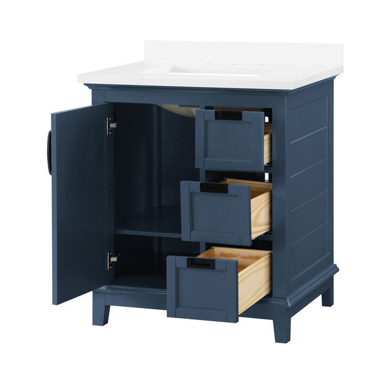 Pembroke Greyish Blue 30" Single Sink Freestanding Bathroom Vanity with Marble Countertop