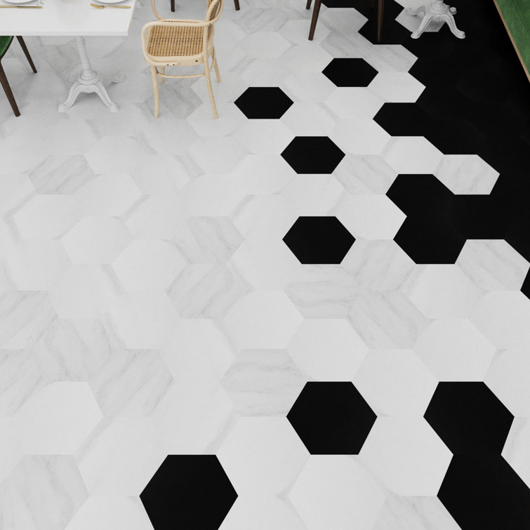 Light Gray Hexagon Vinyl Tile Flooring with Urethane Ceramic Protection