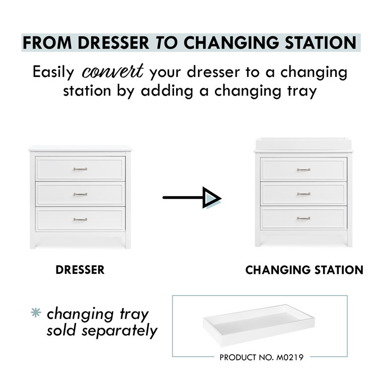 White Pinewood 3-Drawer Nursery Dresser