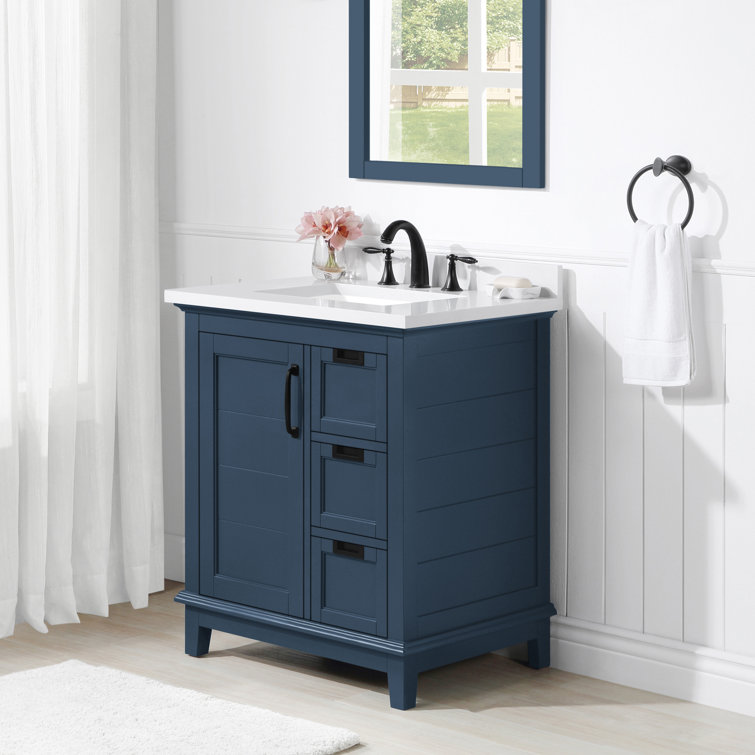 Pembroke Greyish Blue 30" Single Sink Freestanding Bathroom Vanity with Marble Countertop