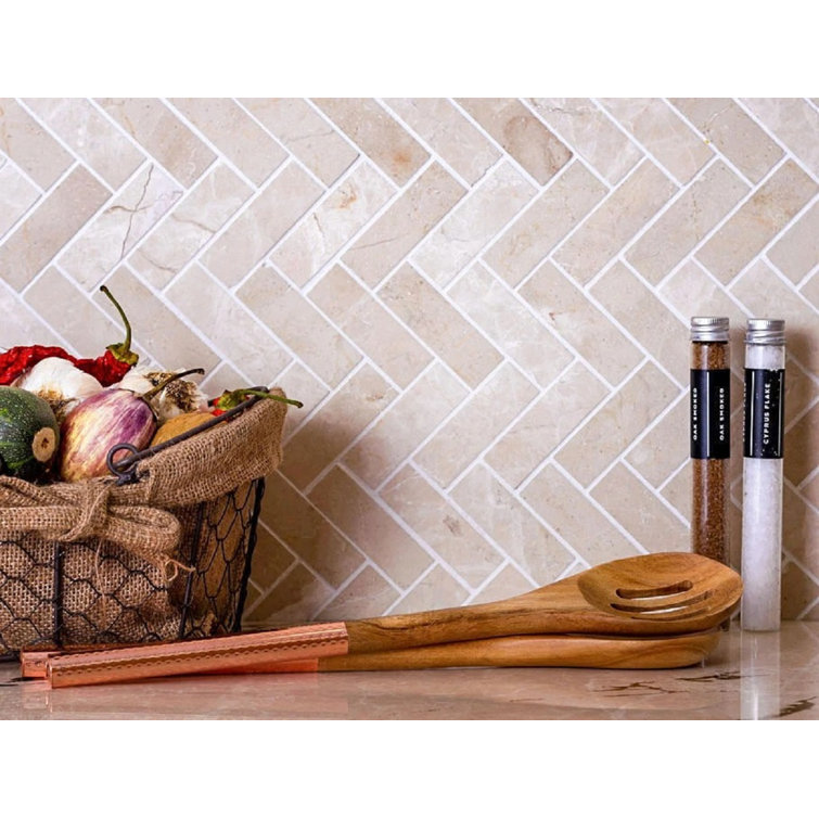 Naples Beige Polished Marble Herringbone Mosaic Tile