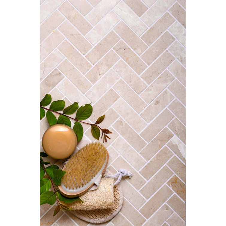 Naples Beige Polished Marble Herringbone Mosaic Tile