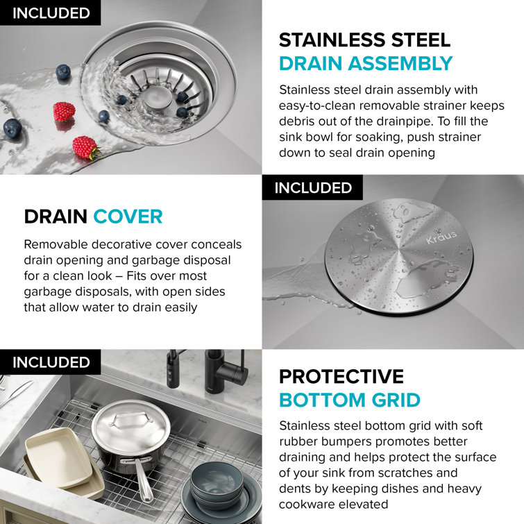 Kore 32" Stainless Steel Drop-in Single Bowl Kitchen Sink with Accessories