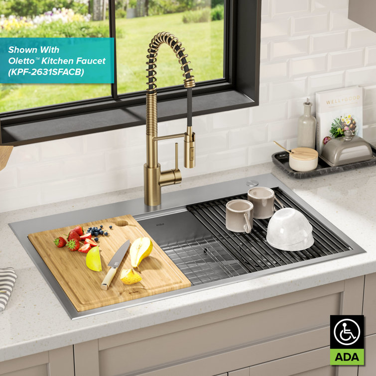 Kore ADA 33-Inch Stainless Steel Single Bowl Kitchen Sink with Accessories