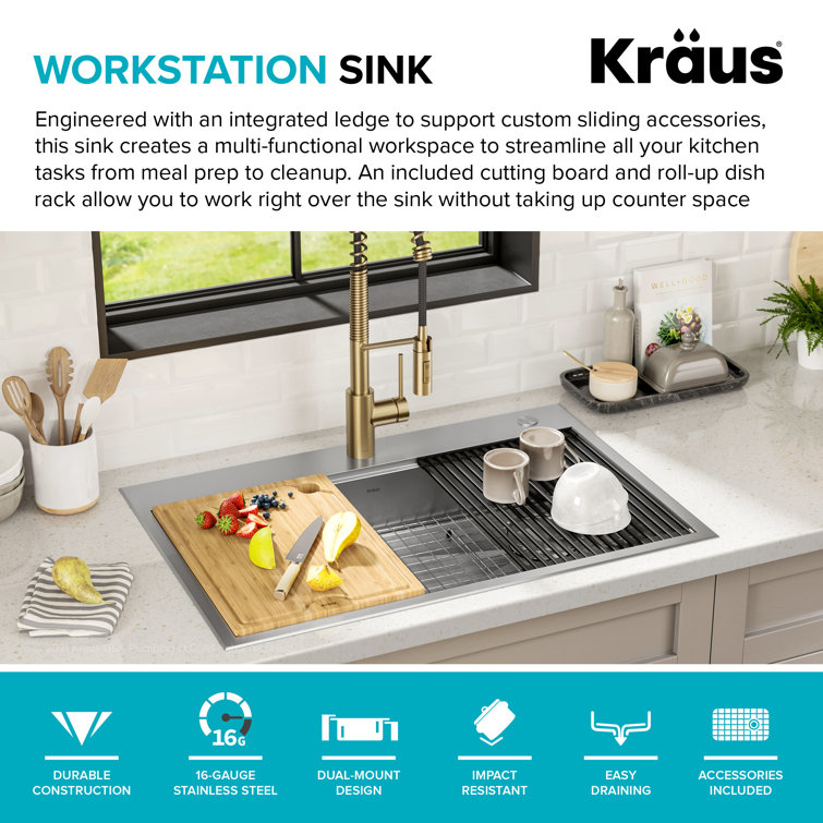 Kore ADA 33-Inch Stainless Steel Single Bowl Kitchen Sink with Accessories