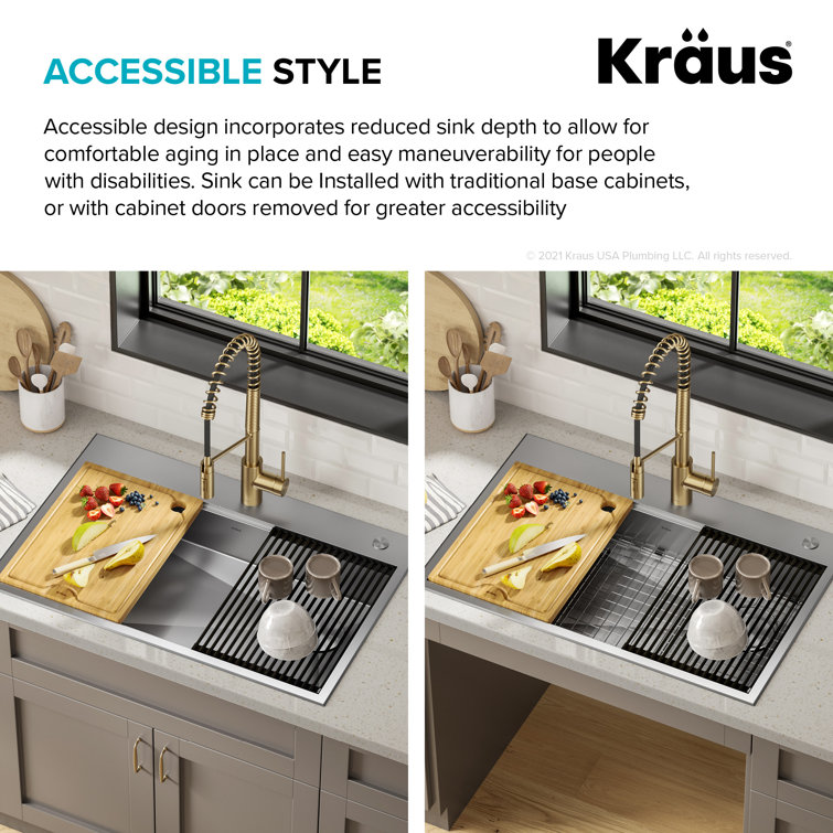 Kore ADA 33-Inch Stainless Steel Single Bowl Kitchen Sink with Accessories