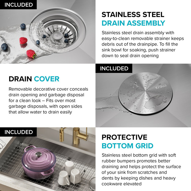 Kore ADA 33-Inch Stainless Steel Single Bowl Kitchen Sink with Accessories
