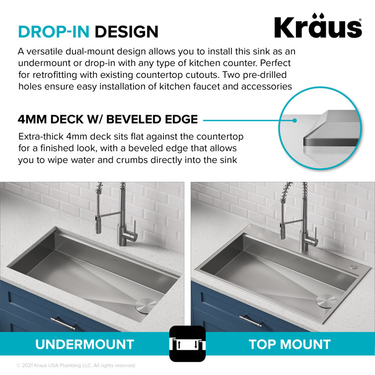 Kore ADA 33-Inch Stainless Steel Single Bowl Kitchen Sink with Accessories