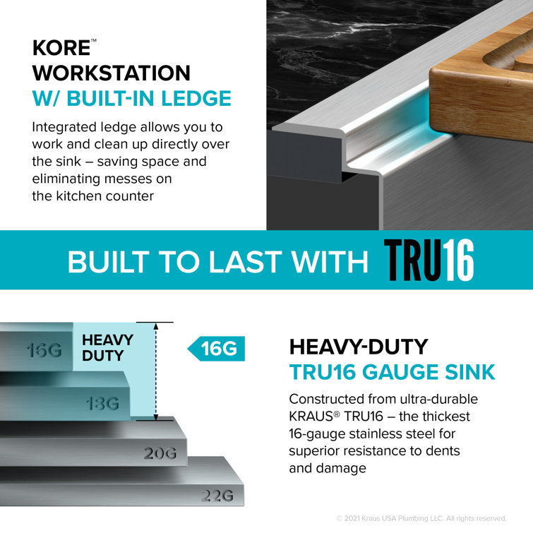 Kore ADA 33-Inch Stainless Steel Single Bowl Kitchen Sink with Accessories