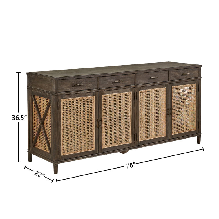 Cambridge 78'' Charcoal Gray Solid Wood Sideboard with Rustic Cane Doors