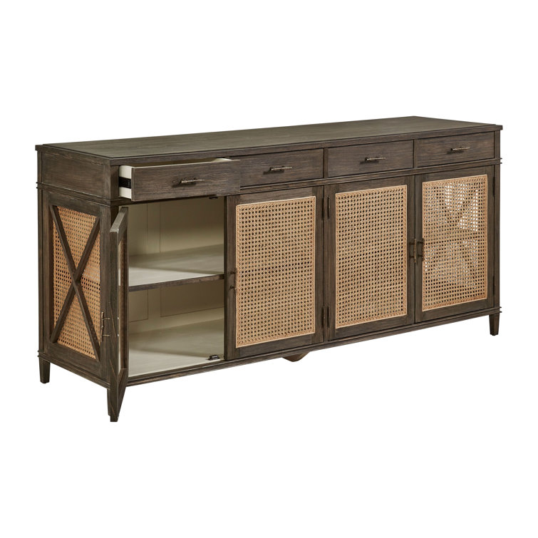 Cambridge 78'' Charcoal Gray Solid Wood Sideboard with Rustic Cane Doors