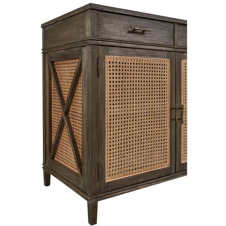 Cambridge 78'' Charcoal Gray Solid Wood Sideboard with Rustic Cane Doors
