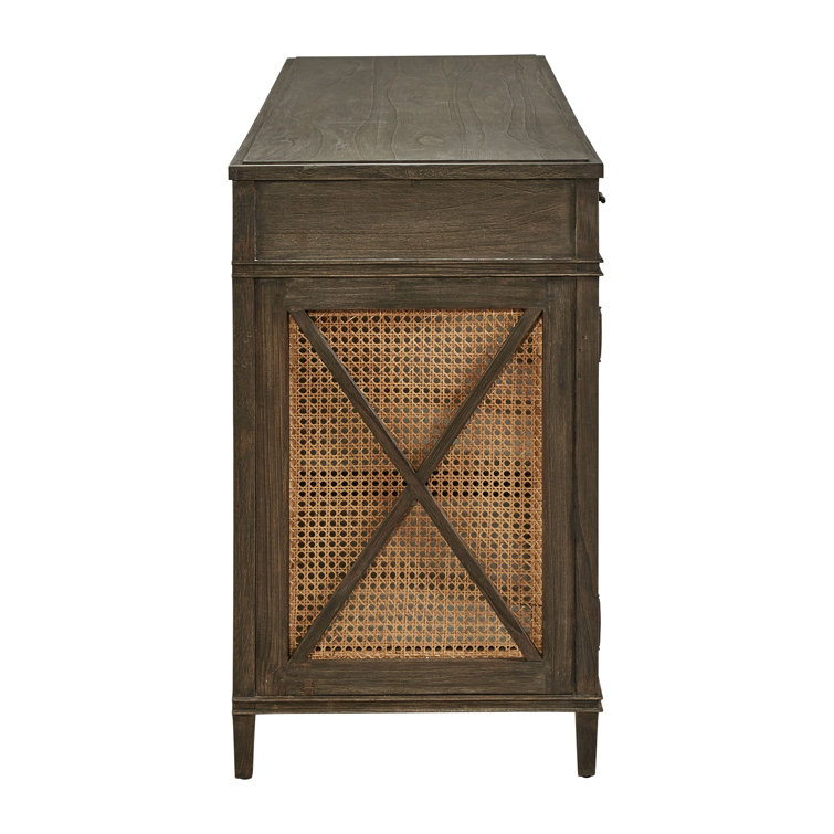 Cambridge 78'' Charcoal Gray Solid Wood Sideboard with Rustic Cane Doors