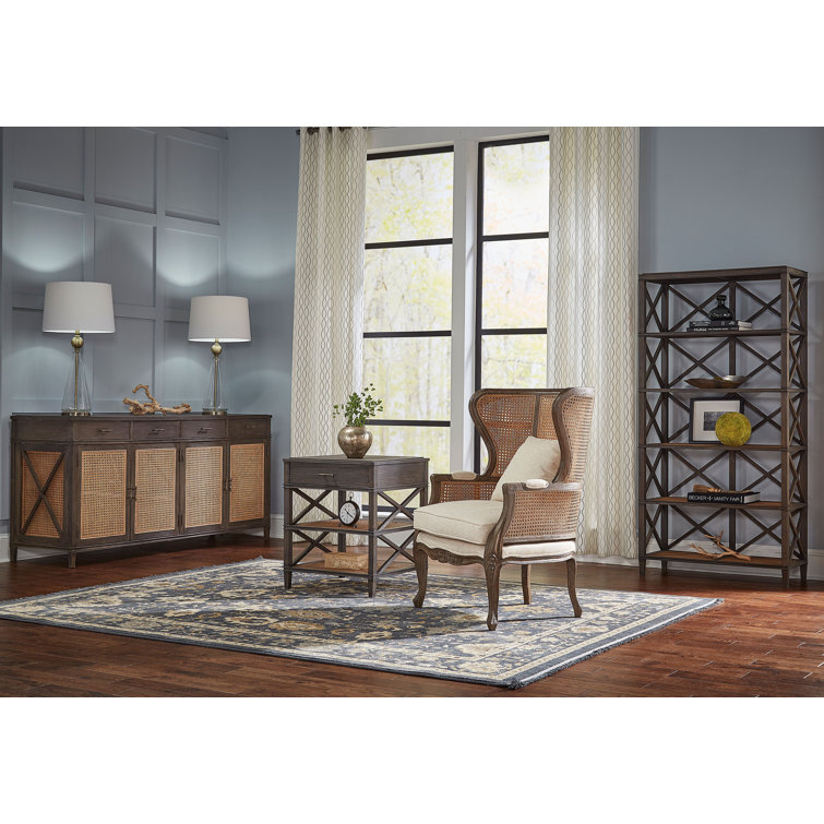 Cambridge 78'' Charcoal Gray Solid Wood Sideboard with Rustic Cane Doors