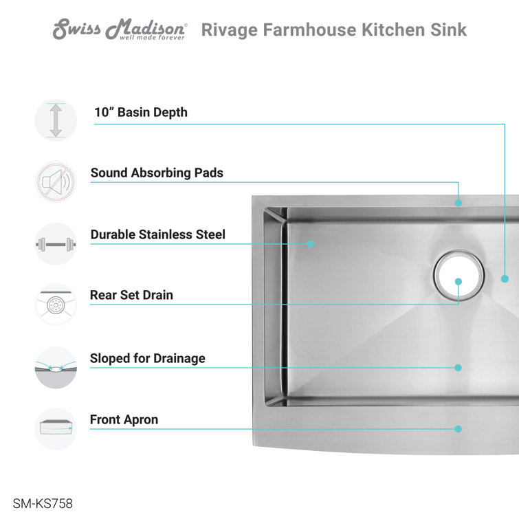 Rivage 33 x 21 Stainless Steel Farmhouse Kitchen Sink with Apron