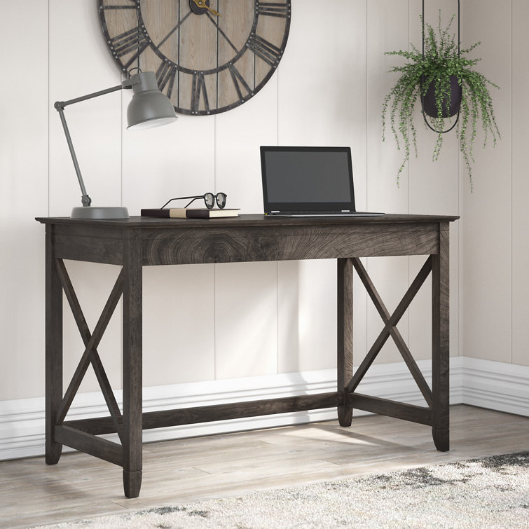 48'' Dark Gray Hickory Engineered Wood Writing Desk with Drawer