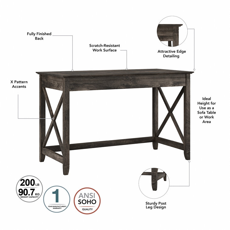 48'' Dark Gray Hickory Engineered Wood Writing Desk with Drawer