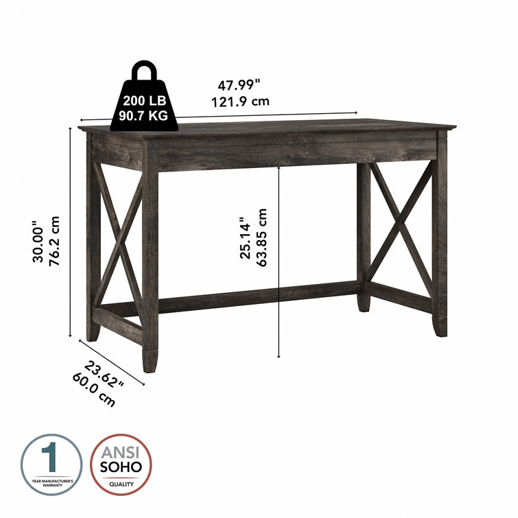 48'' Dark Gray Hickory Engineered Wood Writing Desk with Drawer