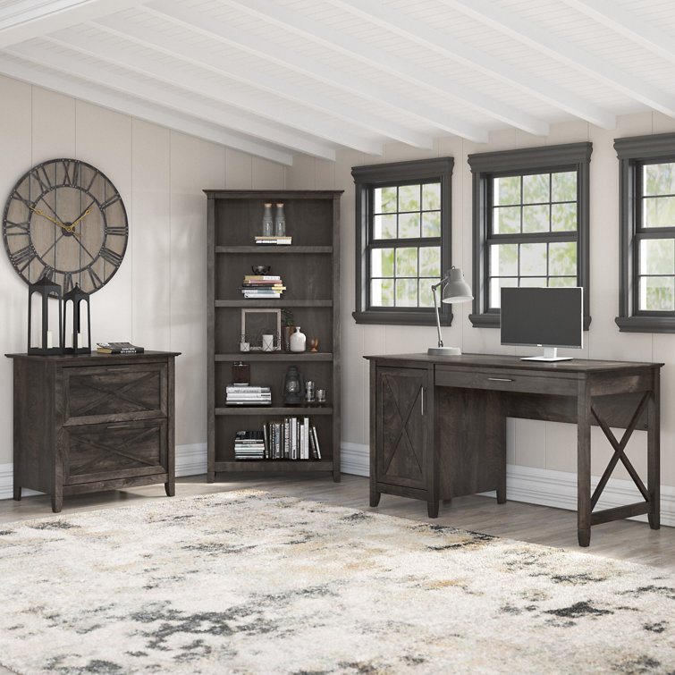 48'' Dark Gray Hickory Engineered Wood Writing Desk with Drawer