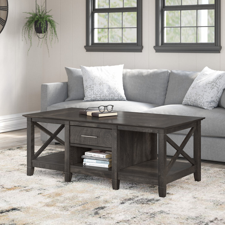 Key West Casual Farmhouse Dark Gray Hickory Coffee Table with Storage