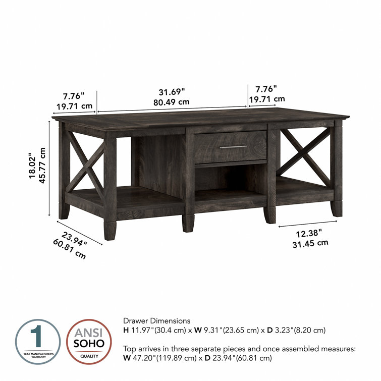 Key West Casual Farmhouse Dark Gray Hickory Coffee Table with Storage