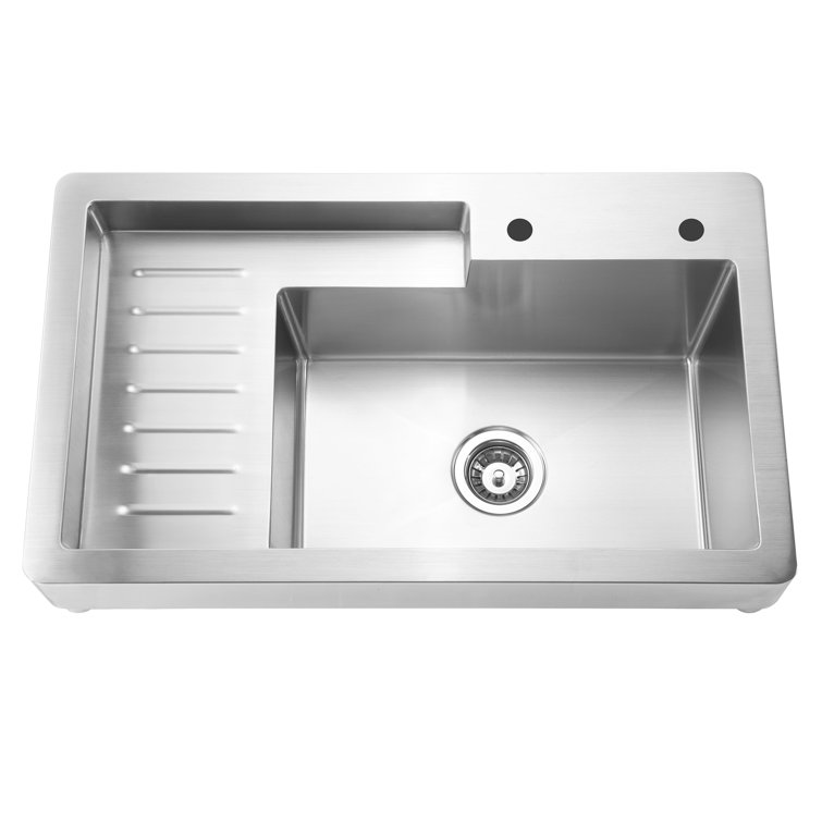 Brushed Stainless Steel Drop-In Farmhouse Sink with Drainboard