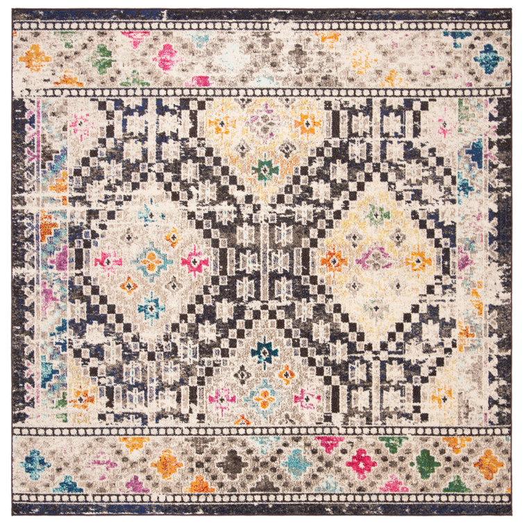 Metro-Mod Chic Black Synthetic 6'7" Square Area Rug