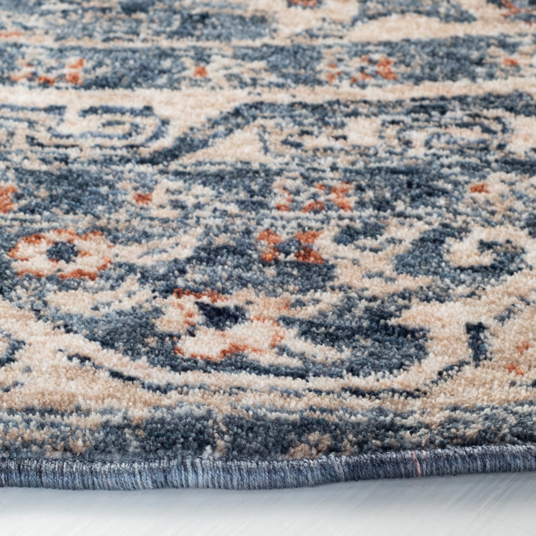 Hand-Knotted Blue and Beige Synthetic Rectangular Rug