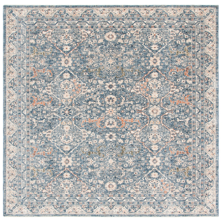 Hand-Knotted Square Cotton-Blend Light Blue Area Rug - 84" x 84"