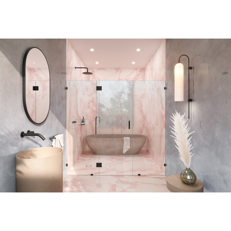 Stellar Frameless Matte Black Glass 3-Panel Inline Shower Door