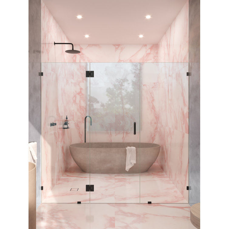 Stellar Frameless Matte Black Glass 3-Panel Inline Shower Door