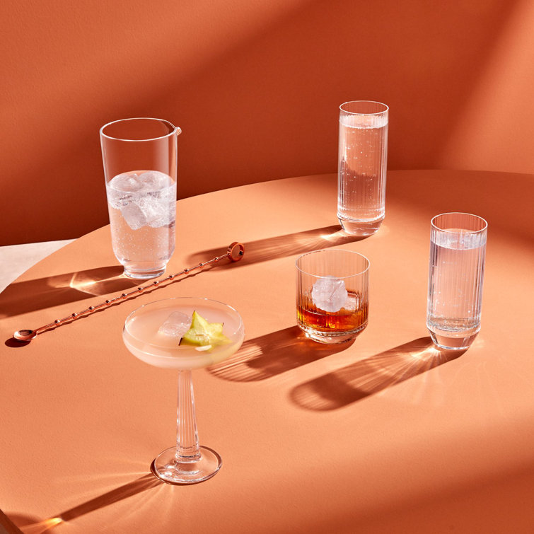 Clear Ribbed Crystal Highball Glass Set of Four