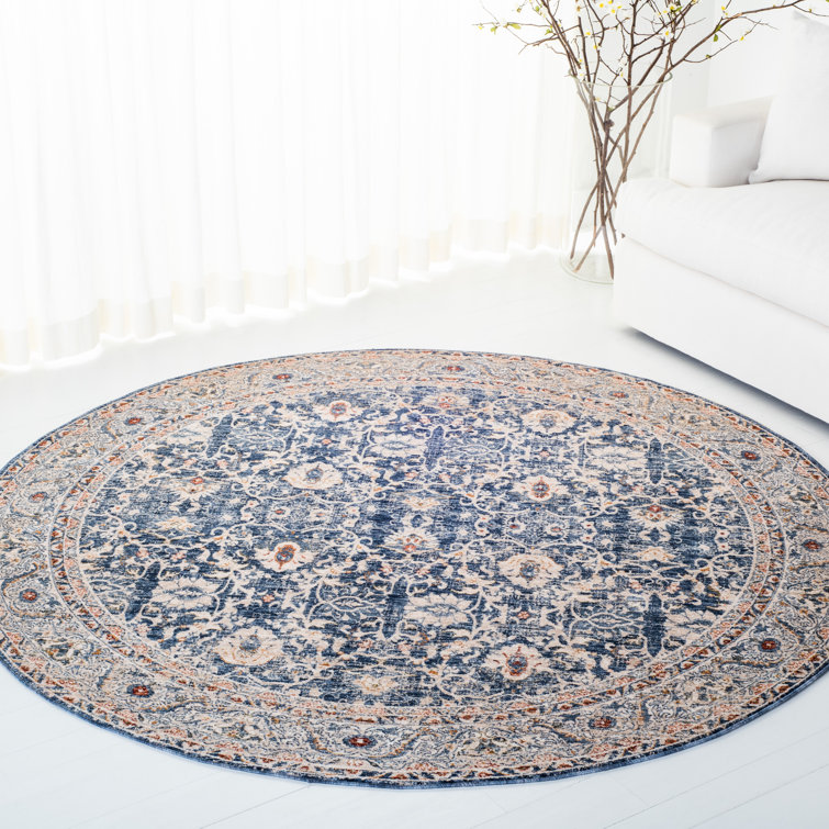 Hand-Knotted Elegance Synthetic Navy Round Area Rug, 84 in