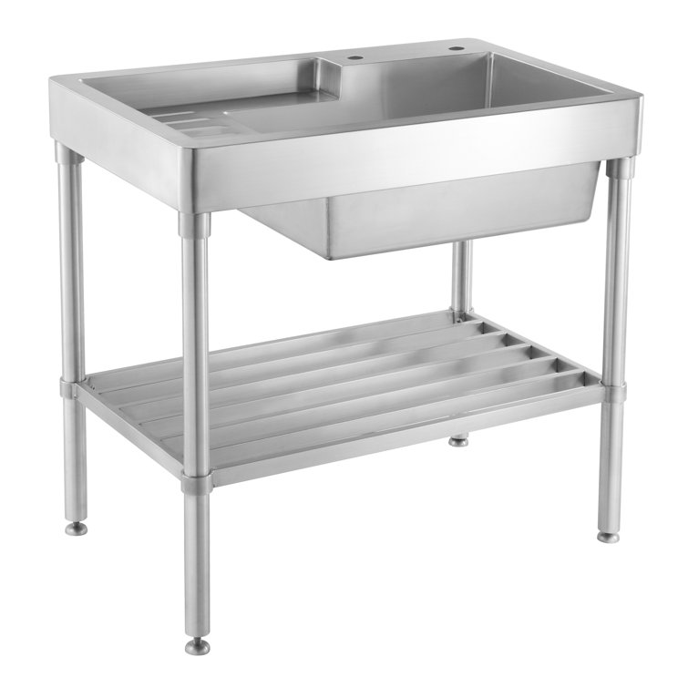 Pearlhaus 38'' Stainless Steel Freestanding Single Bowl Utility Sink with Drainboard