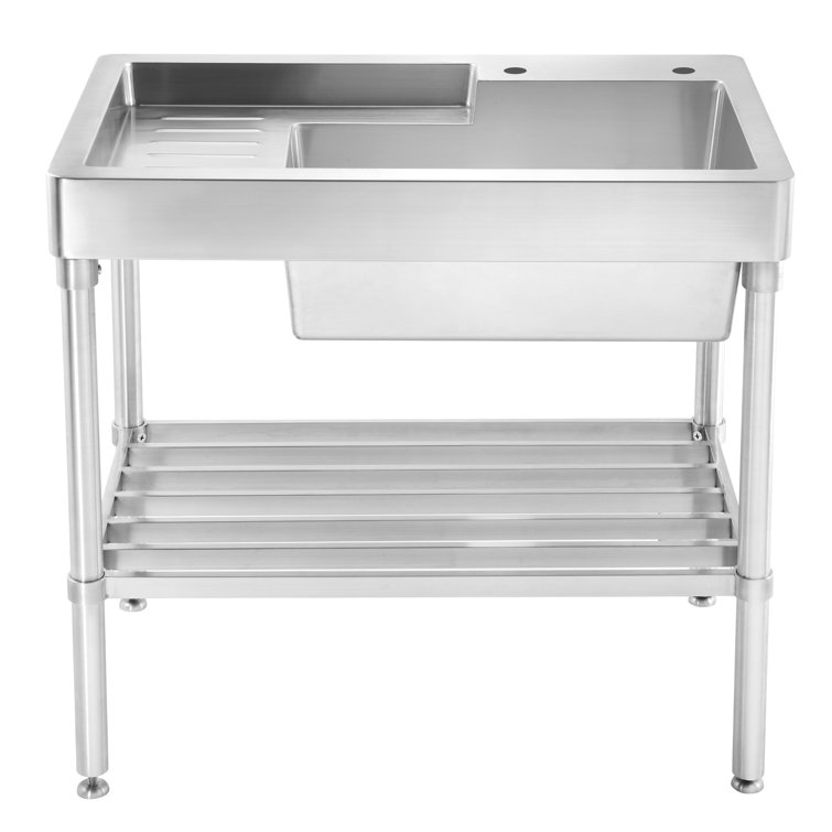 Pearlhaus 38'' Stainless Steel Freestanding Single Bowl Utility Sink with Drainboard