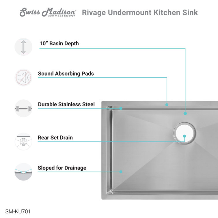Rivage 32" Stainless Steel Single Basin Undermount Kitchen Sink