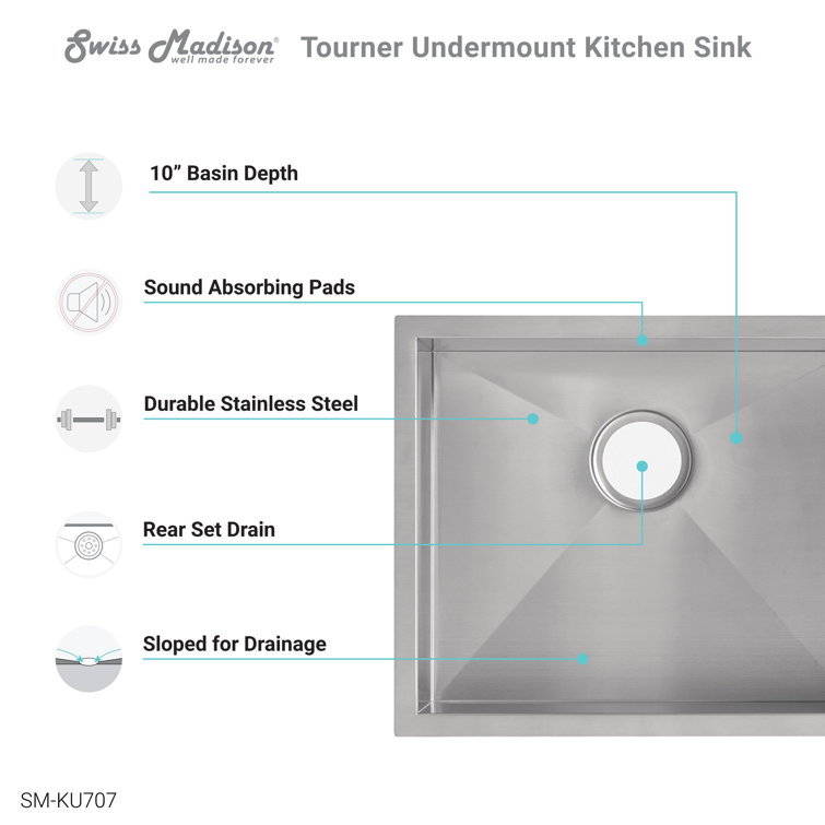 Tourner 21 x 18 Brushed Stainless Steel Undermount Kitchen Sink